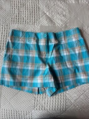 New York & Company Turquoise Plaid Women’s Bermuda Shorts